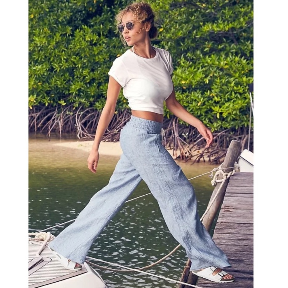 ✨NEW ATHLETA✨BLUE PULL ON LINEN WIDE LEG PANT